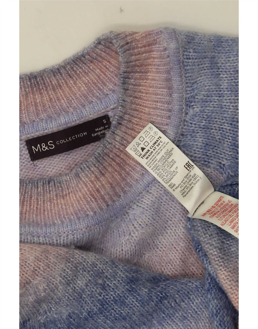 Marks & Spencer Mens Crew Neck Jumper Sweater Small Blue Tie Dye Acrylic