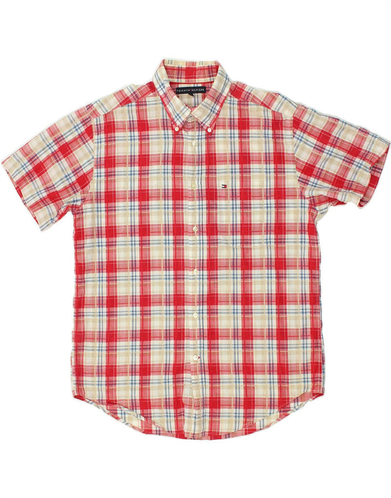 TOMMY HILFIGER Mens Short Sleeve Shirt Large Red Check Cotton | Vintage Tommy Hilfiger | Thrift | Second-Hand Tommy Hilfiger | Used Clothing | Messina Hembry 