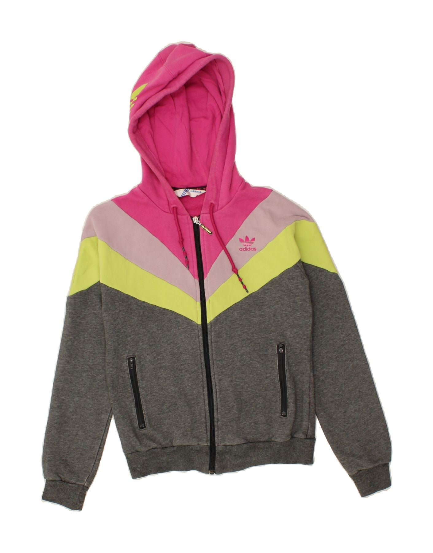 ADIDAS Womens Zip Hoodie Sweater IT 44 Medium Grey Colourblock