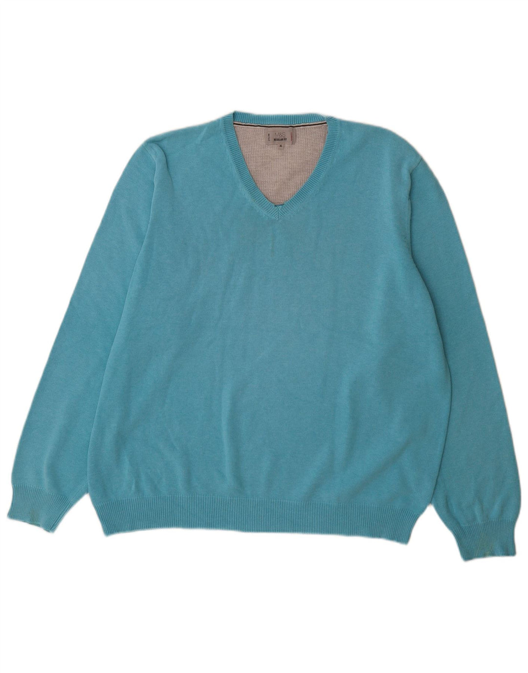 Marks & Spencer Mens Regular Fit V-Neck Jumper Sweater XL Blue