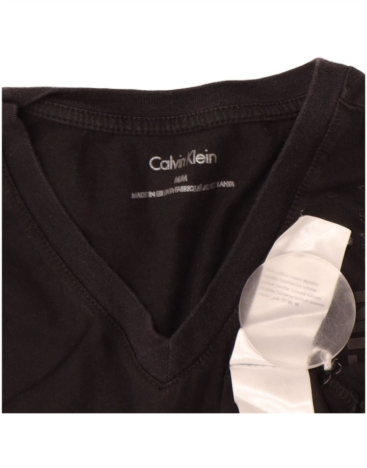 CALVIN KLEIN Womens Graphic T-Shirt Top UK 14 Medium Black Cotton
