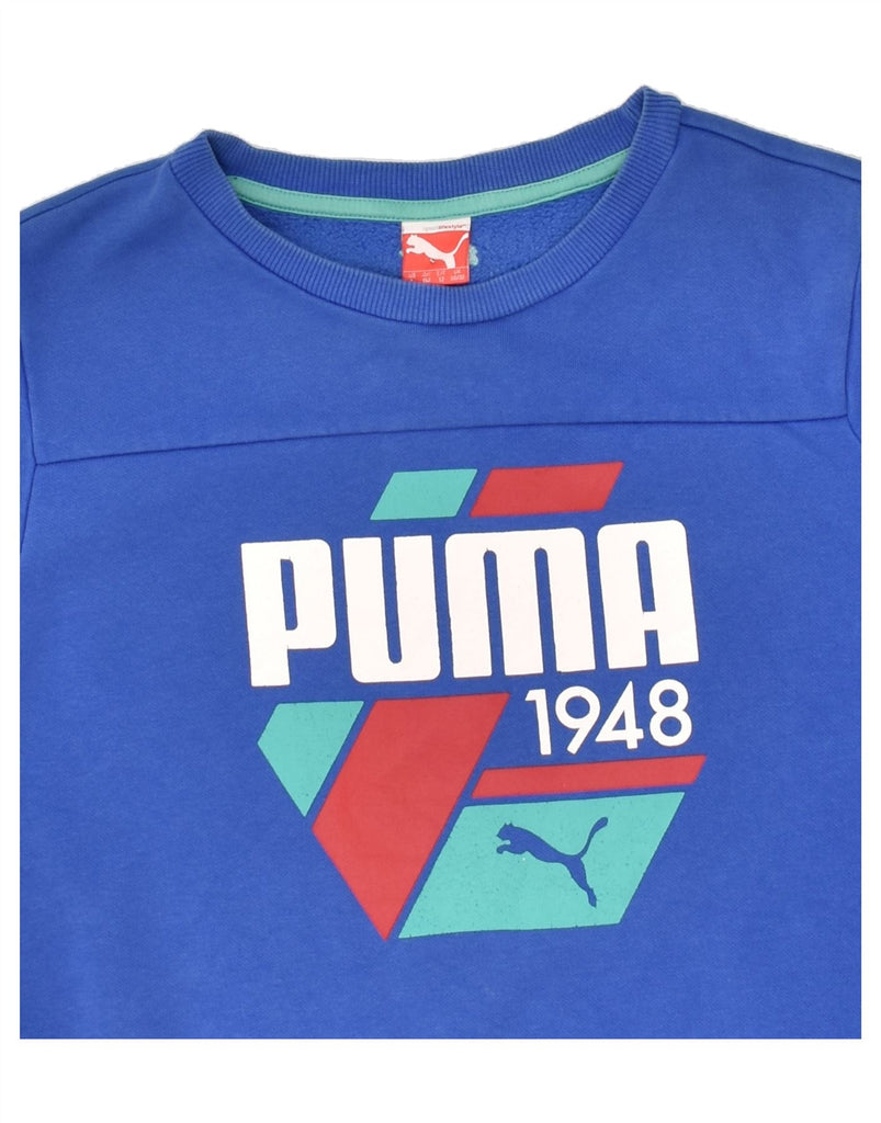 PUMA Boys Graphic Sweatshirt Jumper 11-12 Years Blue Cotton | Vintage Puma | Thrift | Second-Hand Puma | Used Clothing | Messina Hembry 