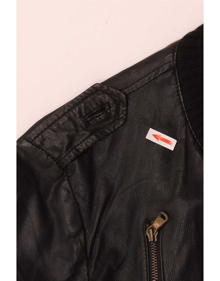 Squero Mens Military Leather Jacket UK 36 Small Black