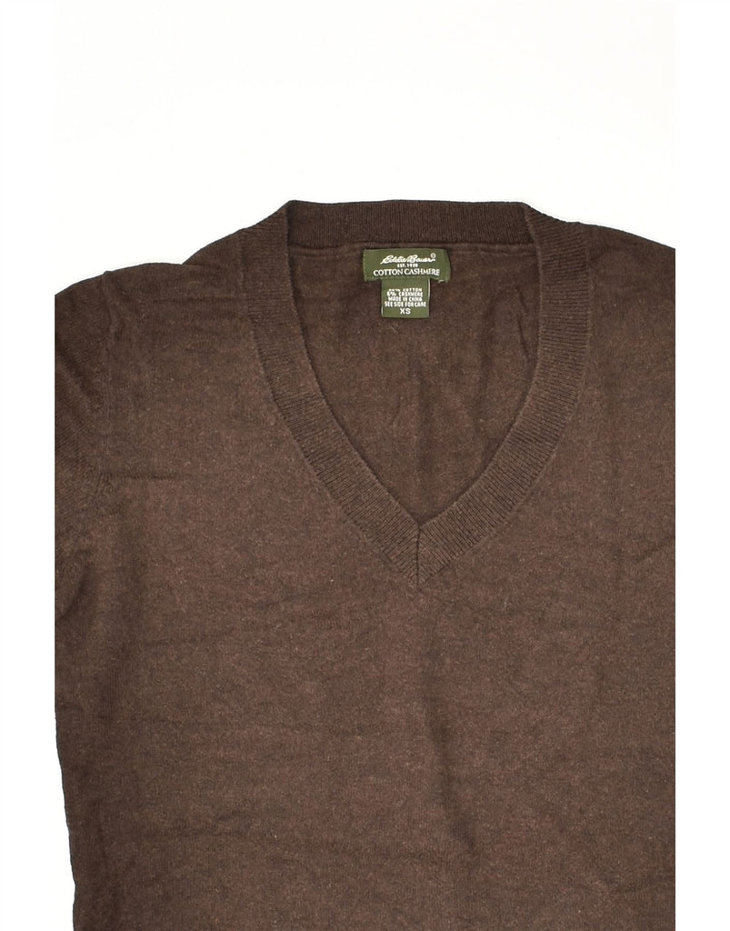 EDDIE BAUER Womens V-Neck Jumper Sweater UK 6 XS Brown Cotton | Vintage Eddie Bauer | Thrift | Second-Hand Eddie Bauer | Used Clothing | Messina Hembry 