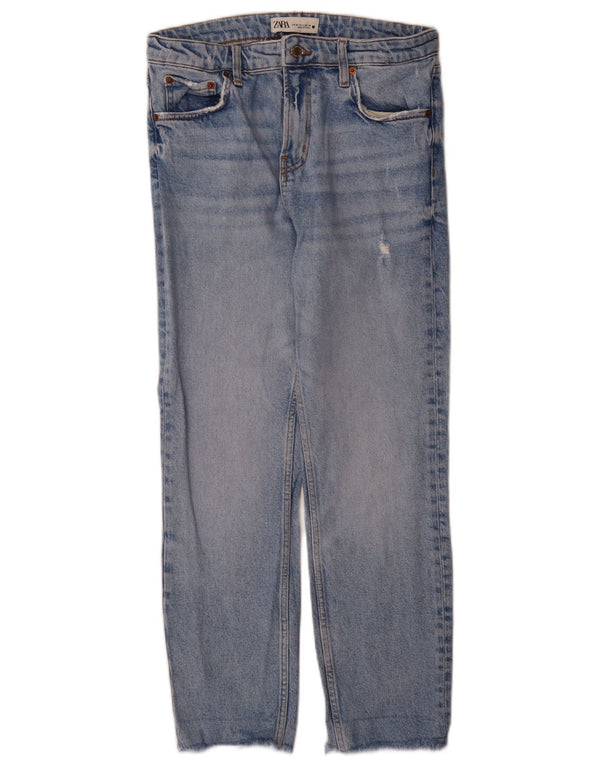Zara Womens High Waist Distressed Straight Jeans EU 38 Small W28 L27 Blue