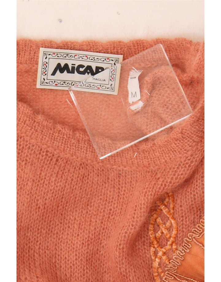 VINTAGE Womens Crew Neck Jumper Sweater UK 14 Medium Pink Geometric Vintage Vintage and Second-Hand Vintage from Messina Hembry 