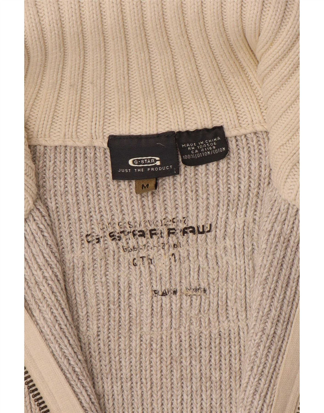 G-Star Mens Graphic Cardigan Sweater Medium Beige Cotton