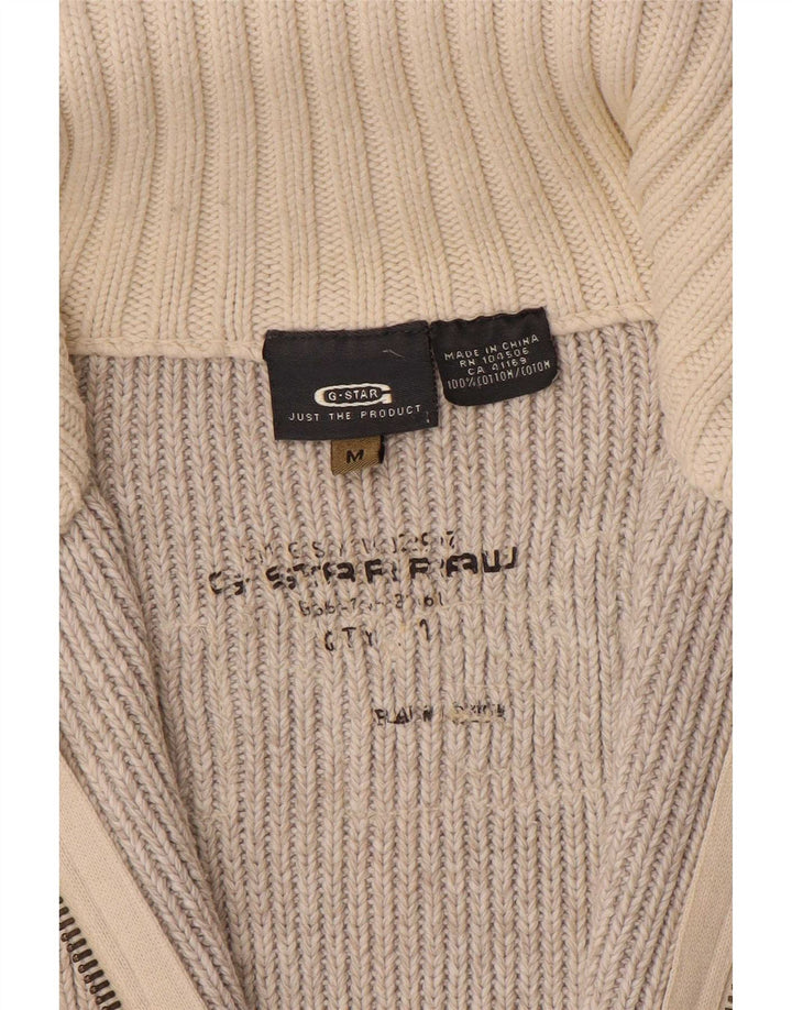 G-Star Mens Graphic Cardigan Sweater Medium Beige Cotton