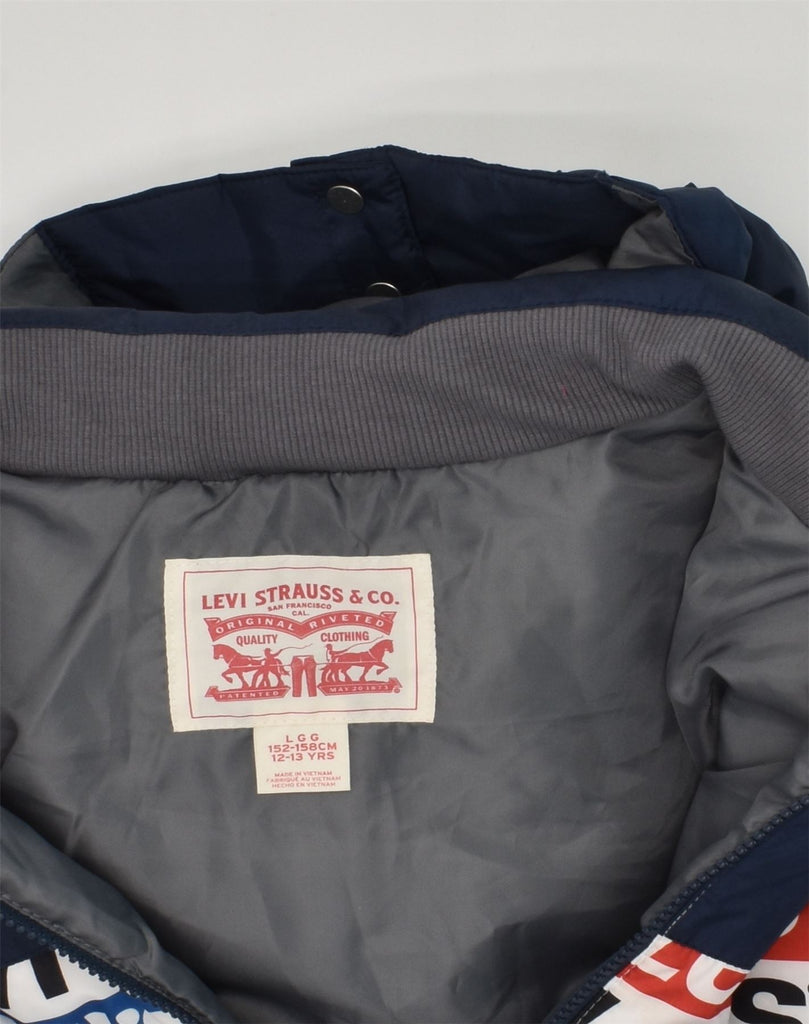 LEVI'S Boys Graphic Hooded Padded Jacket 12-13 Years Large Navy Blue | Vintage Levi's | Thrift | Second-Hand Levi's | Used Clothing | Messina Hembry 