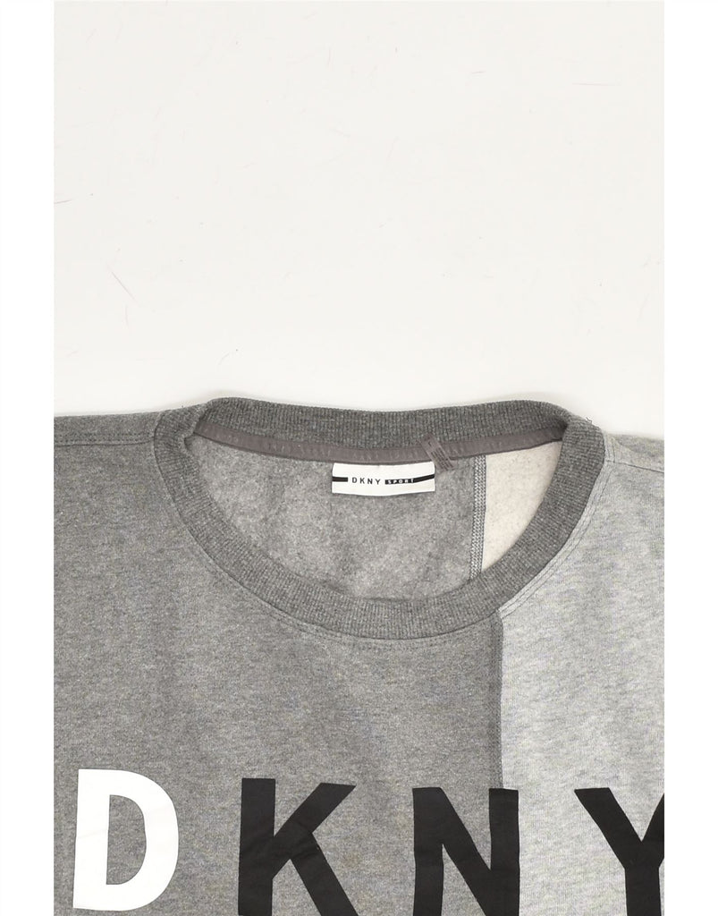 DKNY Womens Graphic Sweatshirt Jumper UK 16 Large Grey Colourblock Cotton | Vintage Dkny | Thrift | Second-Hand Dkny | Used Clothing | Messina Hembry 