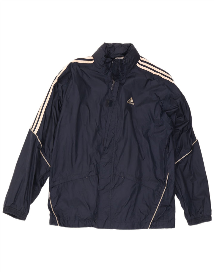 Adidas Mens Hooded Rain Jacket UK 36 Small Navy Blue Polyamide