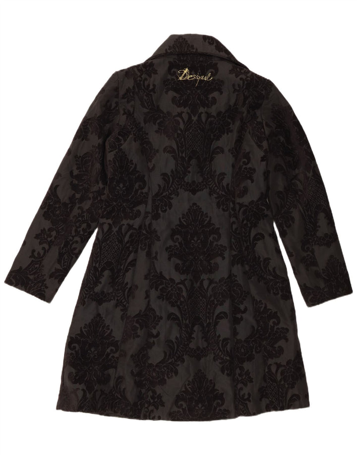 Desigual Womens Overcoat EU 42 Large Black Floral Polyester