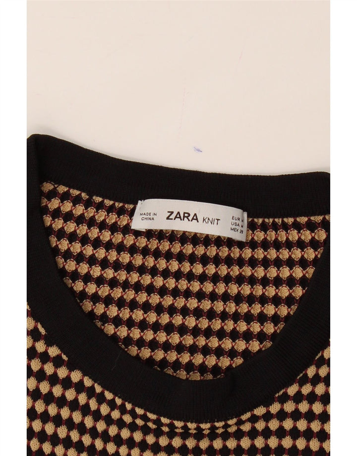 ZARA Womens Crew Neck Jumper Sweater UK 12 Medium Brown Geometric Viscose Vintage Zara and Second-Hand Zara from Messina Hembry 