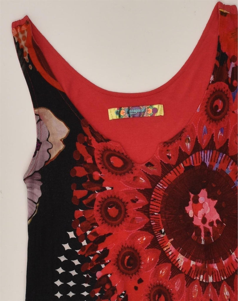 DESIGUAL Womens Asymmetric Graphic Tunic Top UK 4 XS Red Floral | Vintage Desigual | Thrift | Second-Hand Desigual | Used Clothing | Messina Hembry 