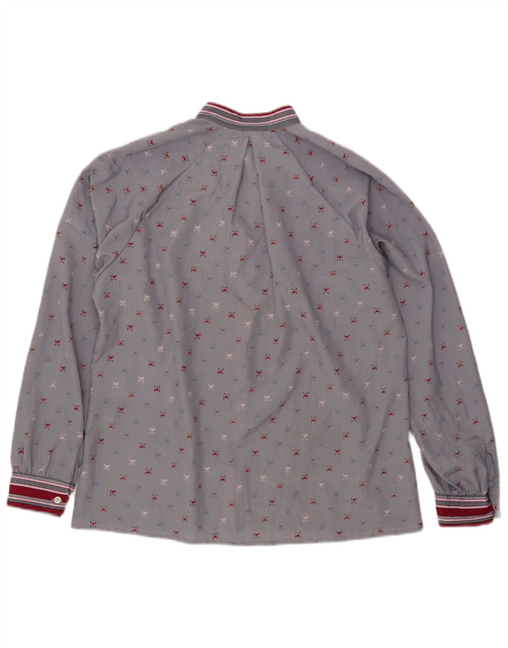 Vintage Womens Long Sleeve Shirt Blouse UK 16 Large Grey Striped Polyester