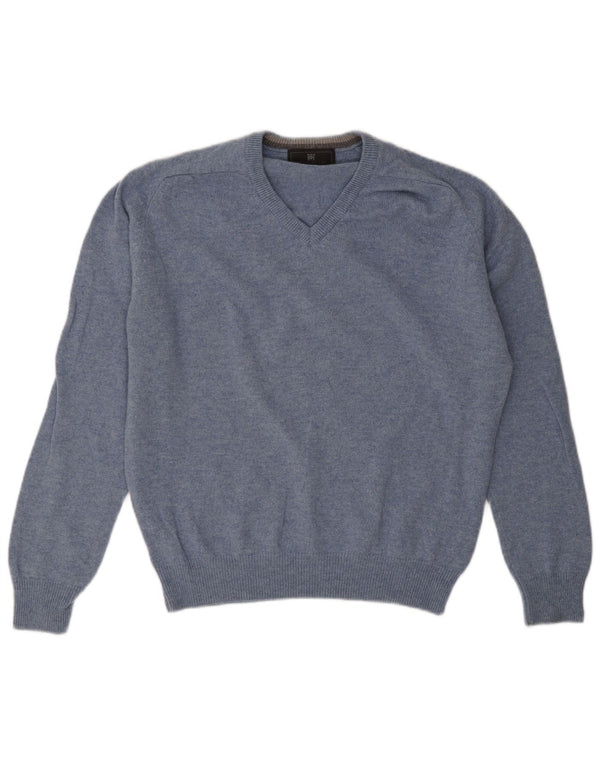 Marks & Spencer Mens Regular Fit V-Neck Jumper Sweater Medium Blue Wool