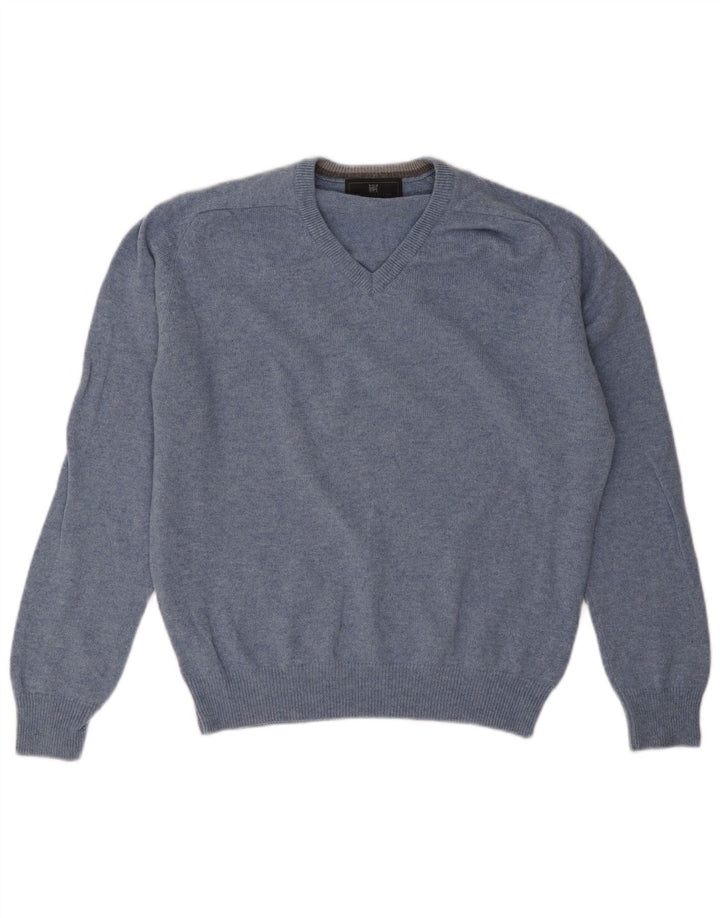 Marks & Spencer Mens Regular Fit V-Neck Jumper Sweater Medium Blue Wool