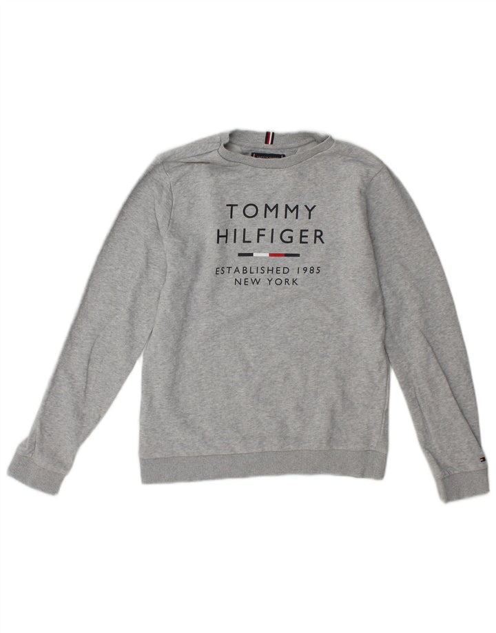 Tommy Hilfiger Boys Graphic Sweatshirt Jumper 12-13 Years Grey Flecked