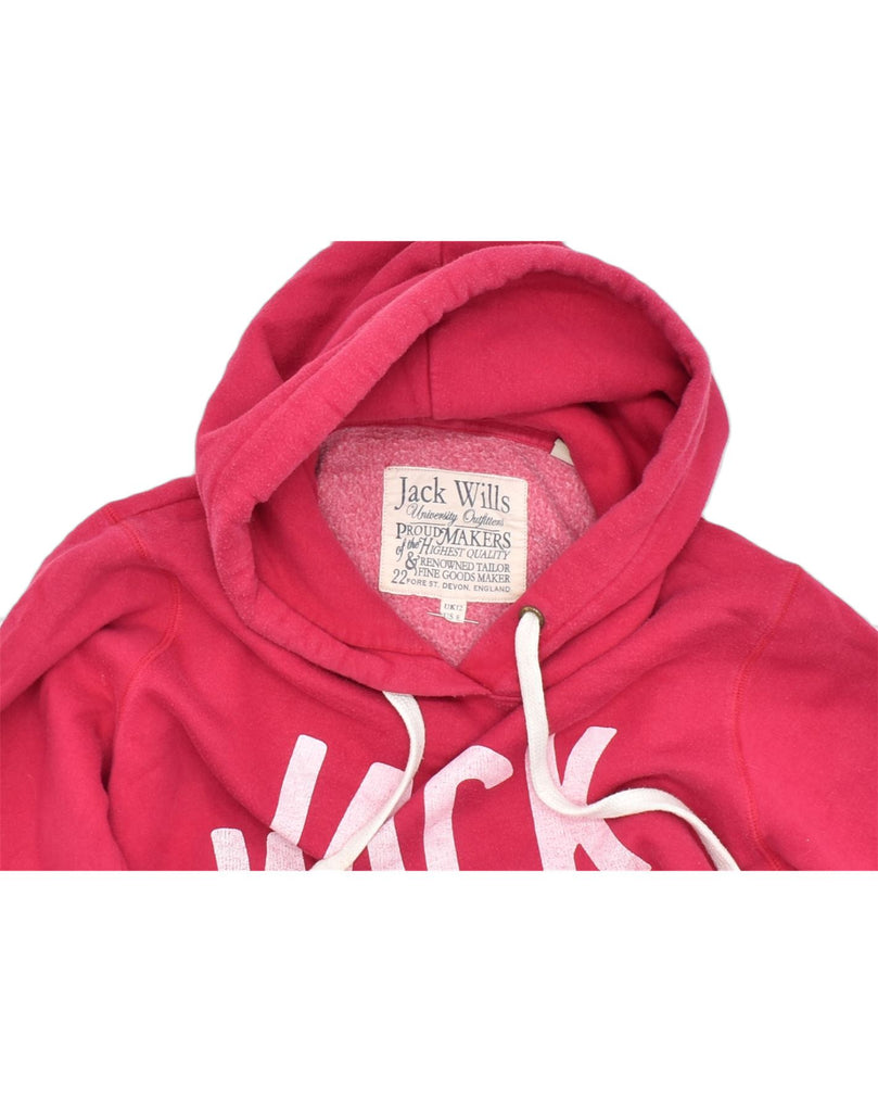 JACK WILLS Womens Graphic Hoodie Jumper UK 12 Medium Red Cotton | Vintage | Thrift | Second-Hand | Used Clothing | Messina Hembry 