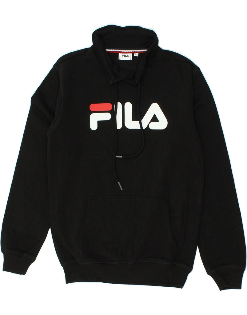 FILA Womens Graphic Sweatshirt Jumper UK 6 XS Black Cotton Vintage Fila and Second-Hand Fila from Messina Hembry 