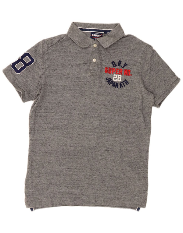 SUPERDRY Mens Graphic Polo Shirt Large Grey Flecked Cotton
