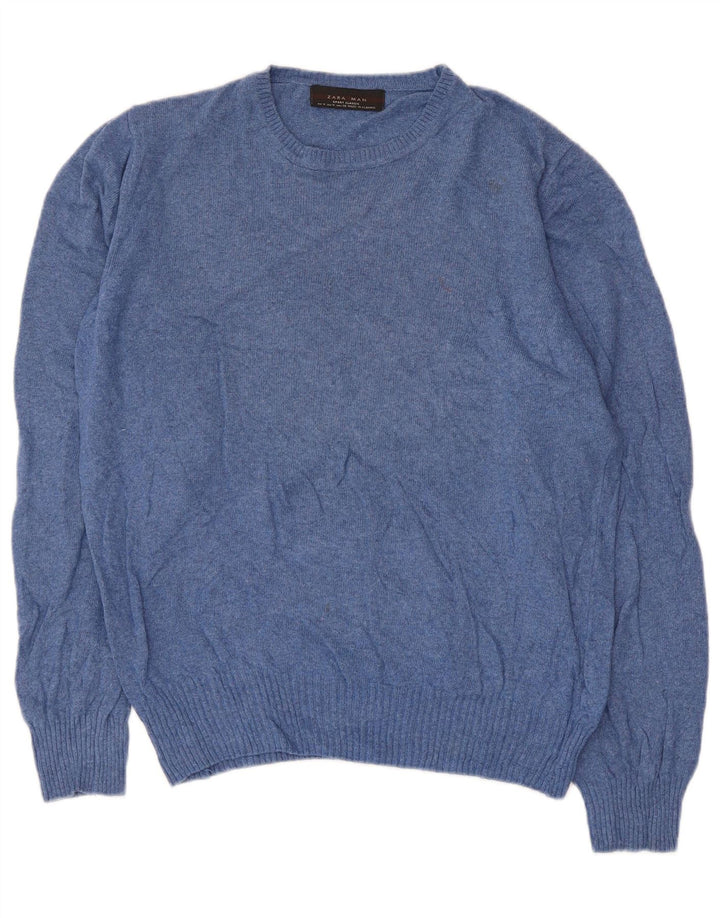 Zara Mens Crew Neck Jumper Sweater Medium Blue