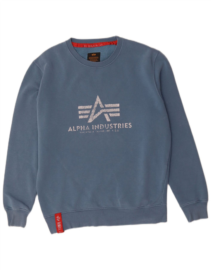 Alpha Industries Mens Graphic Sweatshirt Jumper Medium Blue Cotton