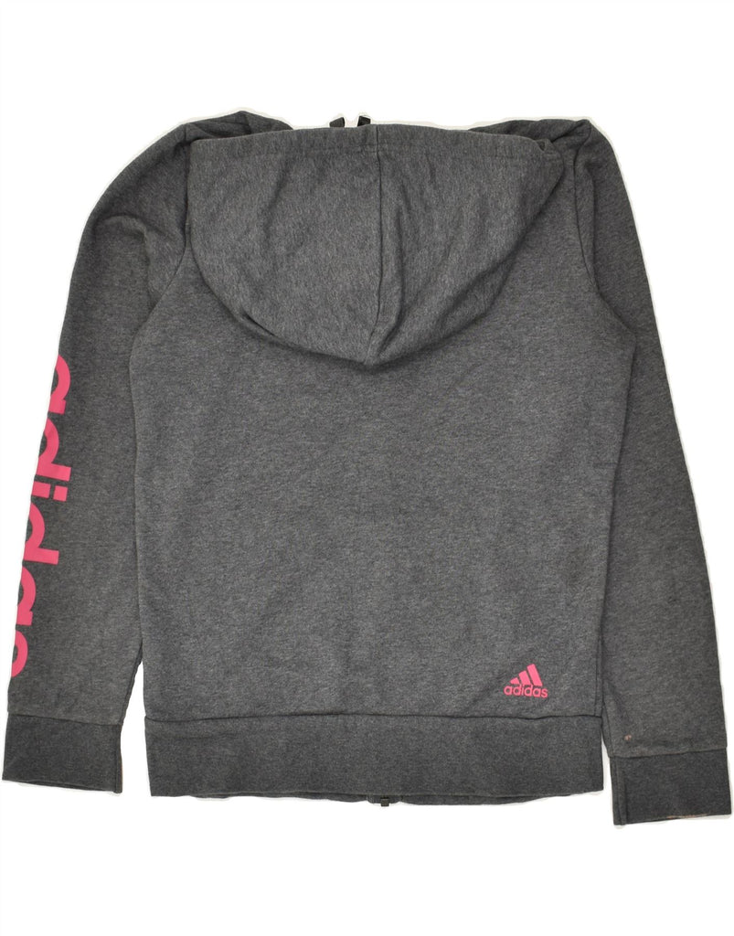 ADIDAS Womens Graphic Zip Hoodie Sweater UK 12/14 Medium Grey Cotton | Vintage Adidas | Thrift | Second-Hand Adidas | Used Clothing | Messina Hembry 