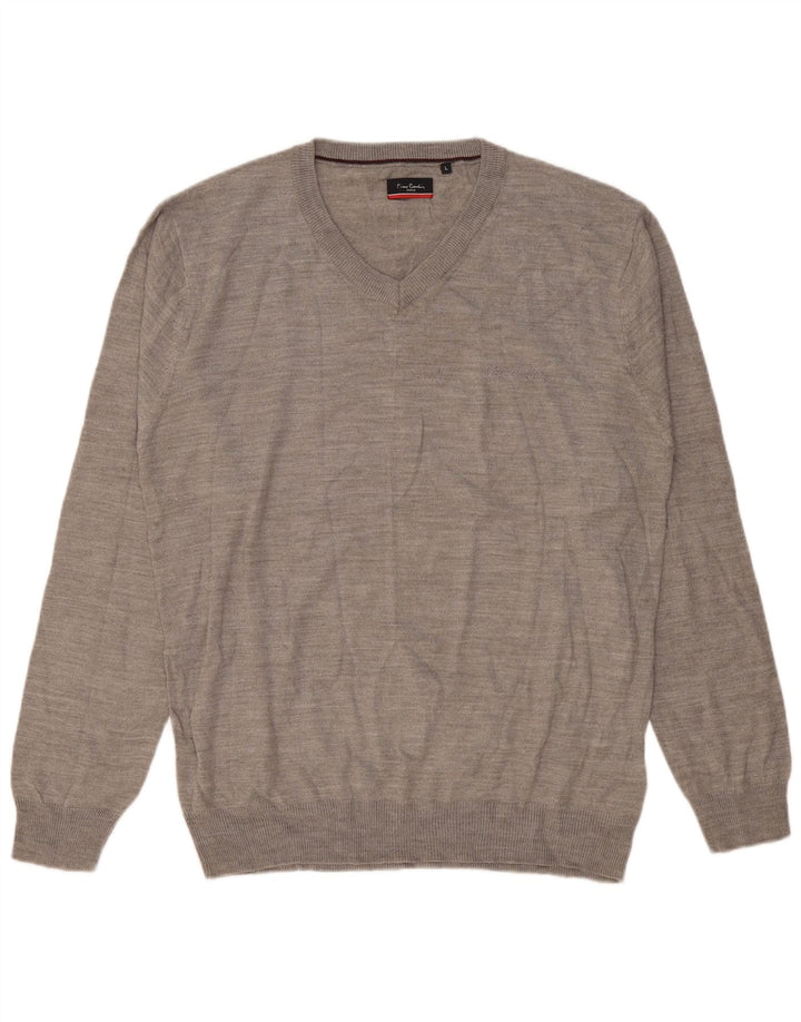Pierre Cardin Mens V-Neck Jumper Sweater Large Grey Acrylic