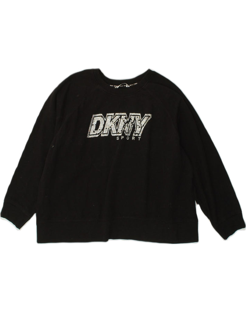 DKNY Womens Graphic Sweatshirt Jumper UK 22 2XL Black Cotton | Vintage Dkny | Thrift | Second-Hand Dkny | Used Clothing | Messina Hembry 