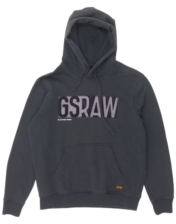 G-Star Mens Graphic Hoodie Jumper Large Navy Blue Cotton