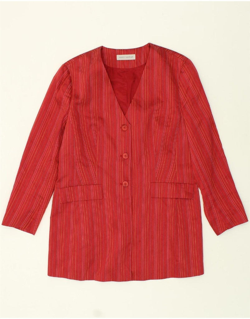 VINTAGE Womens 3 Button Blazer Jacket UK 16 Large Red Striped Linen Vintage Vintage and Second-Hand Vintage from Messina Hembry 