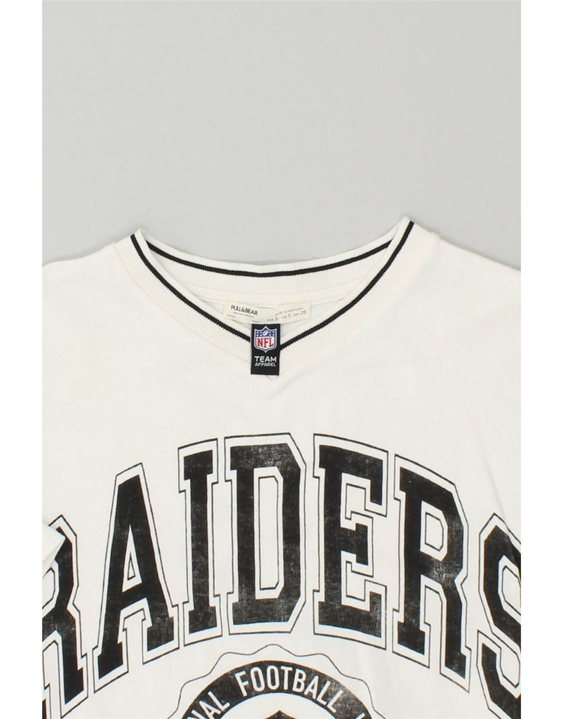 PULL & BEAR Mens Raiders Graphic T-Shirt Top Small White Cotton | Vintage Pull & Bear | Thrift | Second-Hand Pull & Bear | Used Clothing | Messina Hembry 