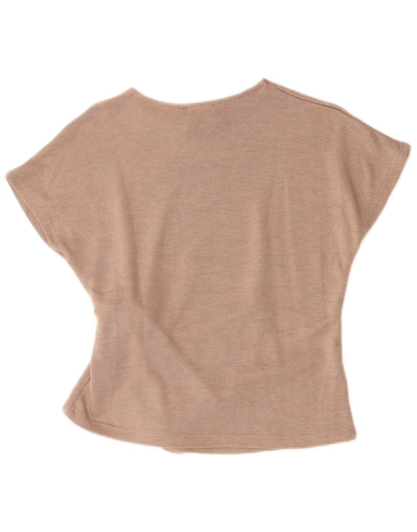 Zara Womens Front Tie Blouse Top UK 10 Small Beige Polyester