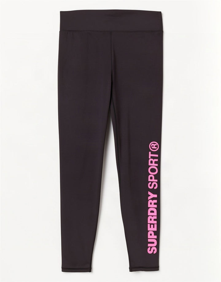 Superdry Womens Graphic Leggings UK 14 Large Black Polyester