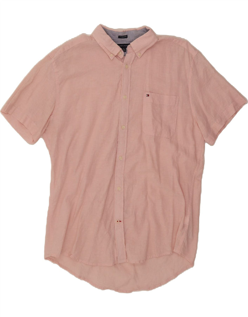 TOMMY HILFIGER Mens Big & Tall Short Sleeve Shirt XL Pink Linen Vintage Tommy Hilfiger and Second-Hand Tommy Hilfiger from Messina Hembry 