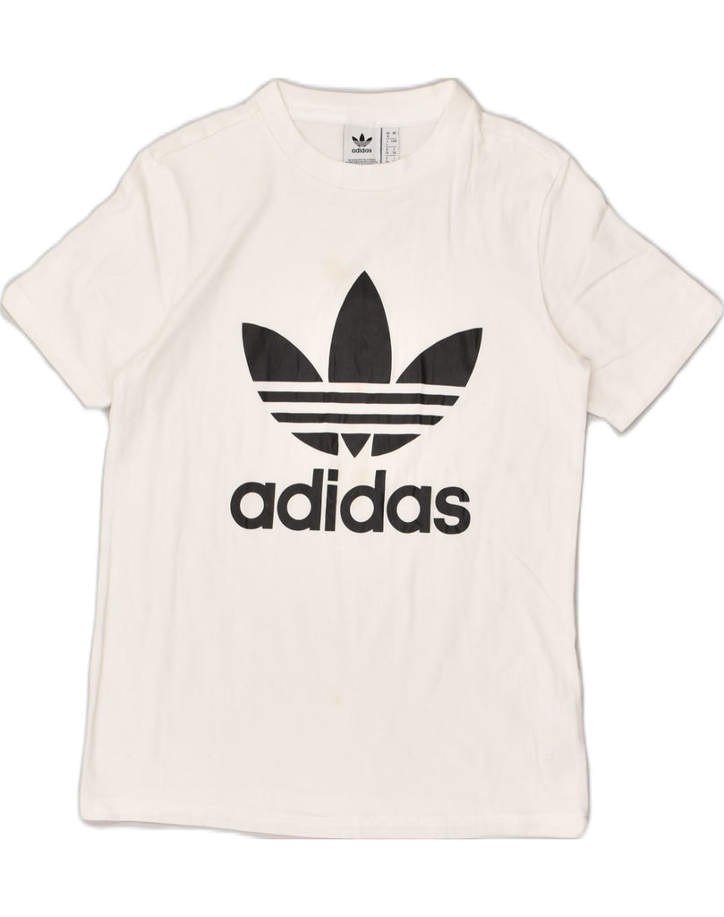 ADIDAS Womens Graphic T-Shirt Top UK 8 Small White Cotton | Vintage Adidas | Thrift | Second-Hand Adidas | Used Clothing | Messina Hembry 