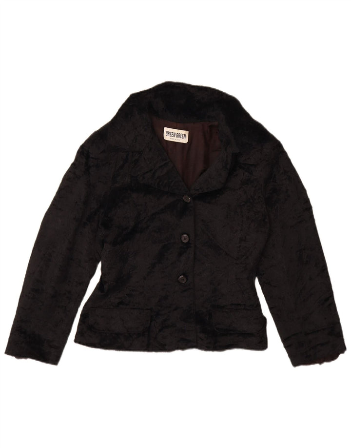 Vintage Womens Faux Fur Jacket UK 12 Medium Black Polyamide