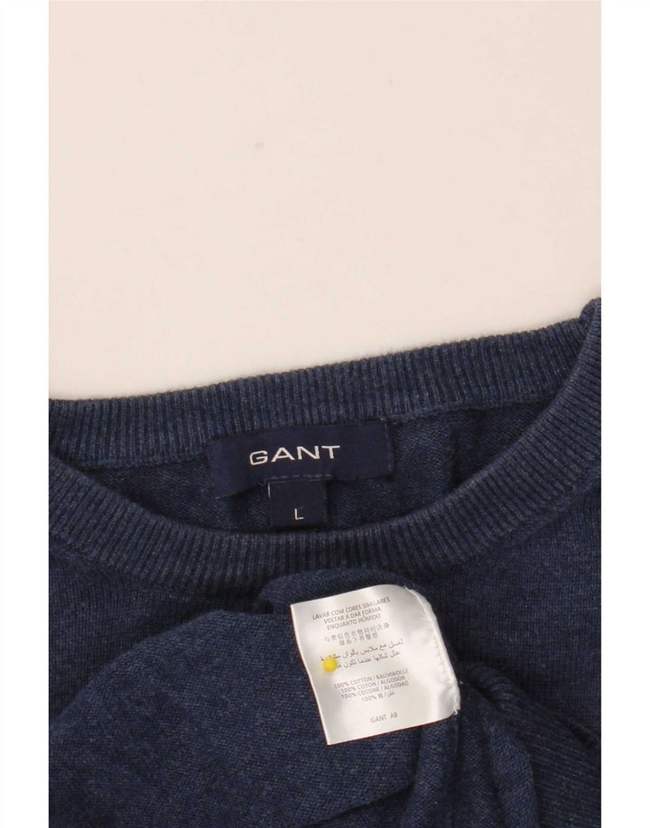 Gant Mens Crew Neck Jumper Sweater Large Navy Blue Cotton