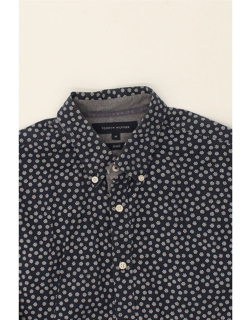 TOMMY HILFIGER Mens Stretch Shirt Medium Navy Blue Floral Cotton | Vintage Tommy Hilfiger | Thrift | Second-Hand Tommy Hilfiger | Used Clothing | Messina Hembry 