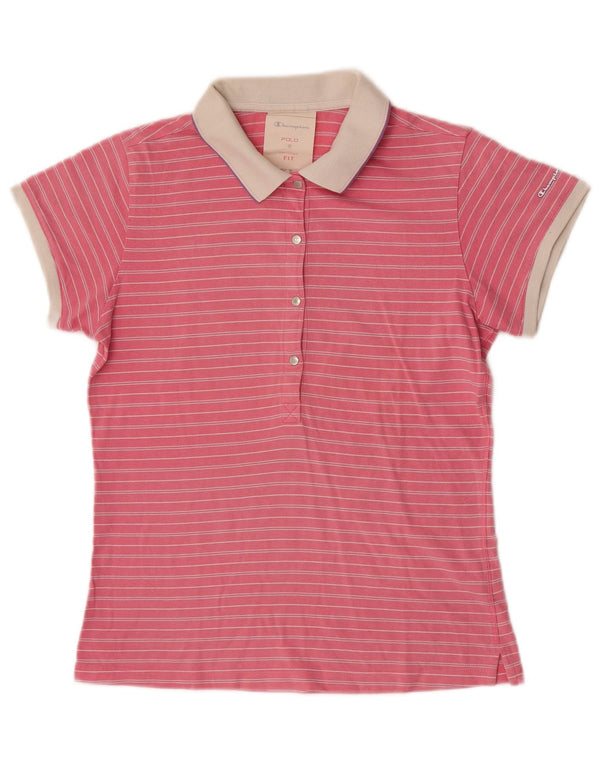 Champion Girls Heritage Fit Polo Shirt 13-14 Years XL Pink Striped Cotton
