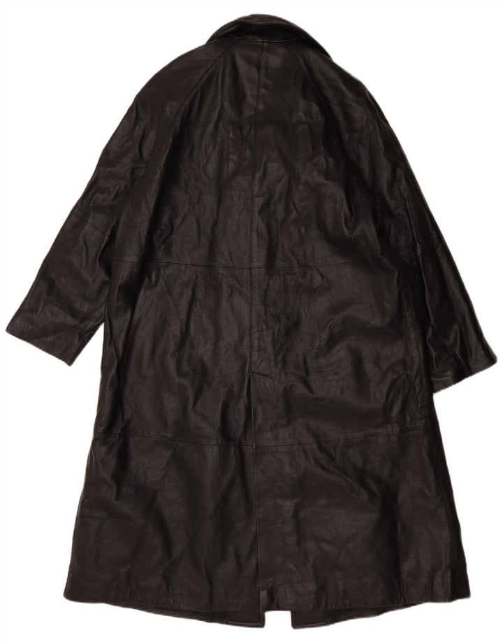 Vintage Womens Leather Coat IT 48 XL Black Leather