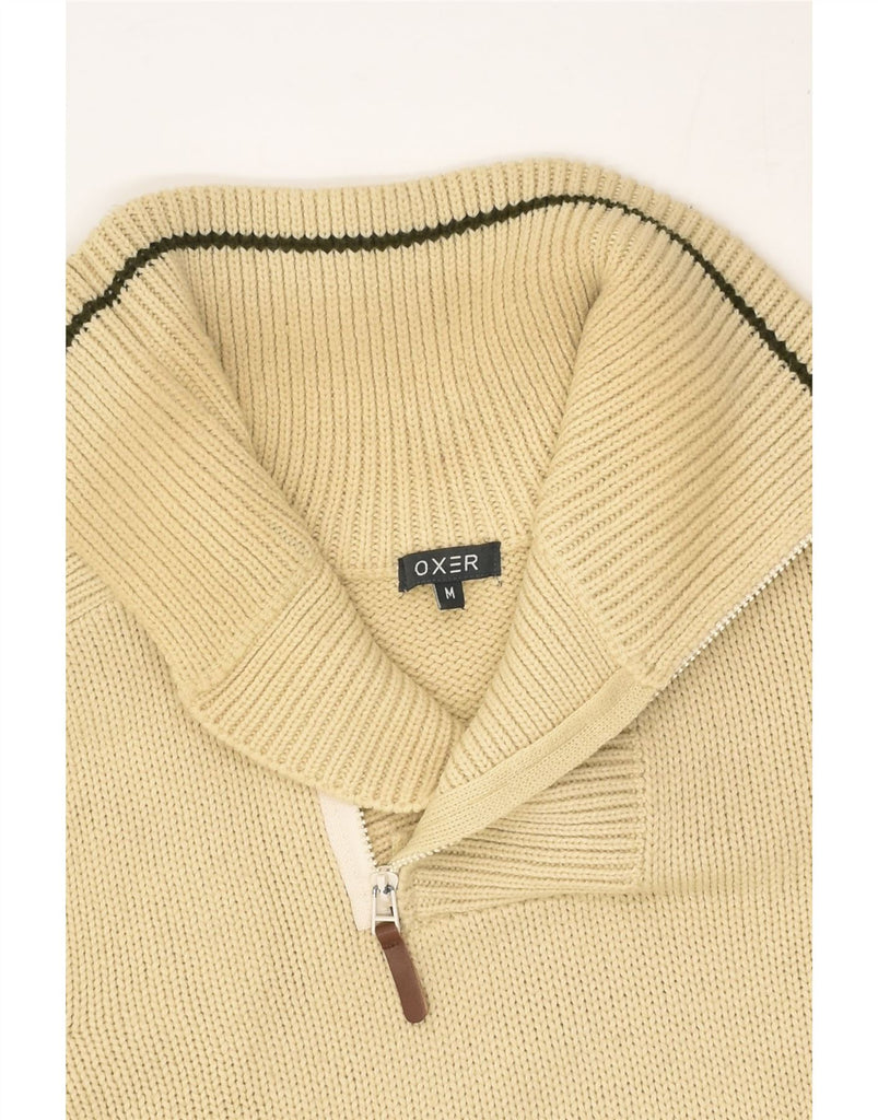 OXER Mens Zip Neck Jumper Sweater Medium Beige Acrylic | Vintage OXER | Thrift | Second-Hand OXER | Used Clothing | Messina Hembry 