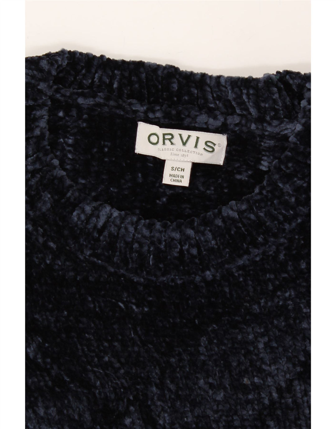 ORVIS Womens Crew Neck Jumper Sweater UK 10 Small Navy Blue Polyester Vintage Orvis and Second-Hand Orvis from Messina Hembry 