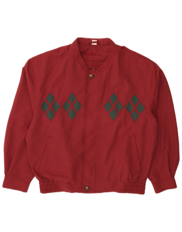 UMBERTO ROSETTI Mens Bomber Jacket UK 38 Medium Burgundy Argyle/Diamond