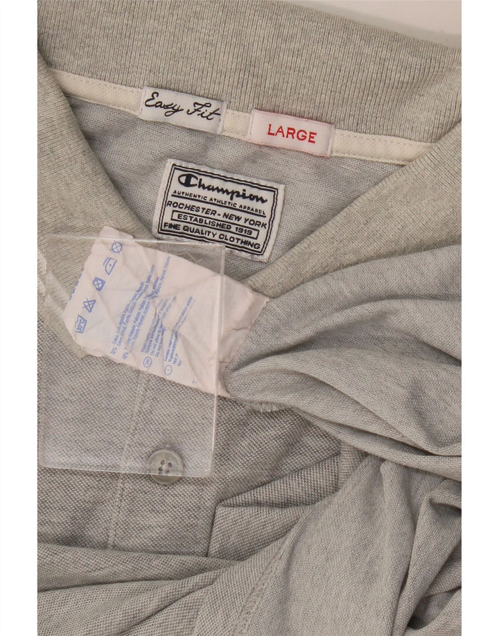 CHAMPION Mens Easy Fit Polo Shirt Large Grey Flecked Cotton