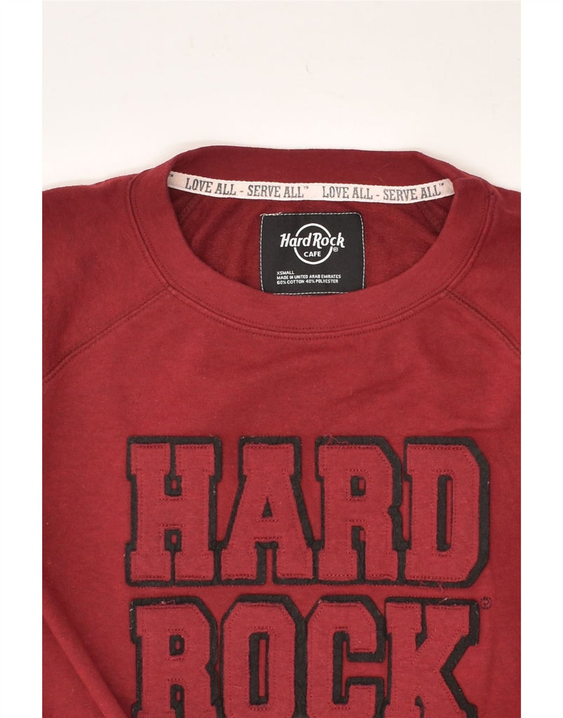 HARD ROCK CAFE Womens Prague Crop Graphic Sweatshirt Jumper UK 6 XS Red | Vintage Hard Rock Cafe | Thrift | Second-Hand Hard Rock Cafe | Used Clothing | Messina Hembry 