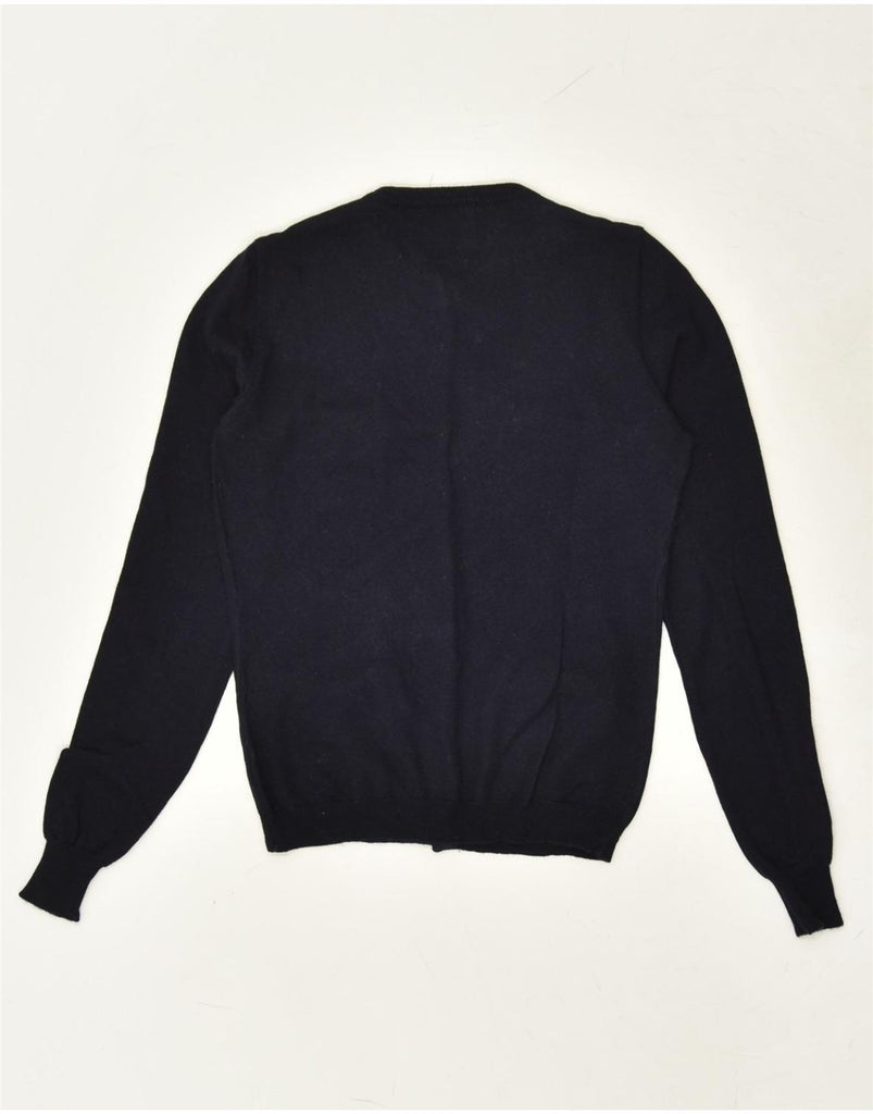 MOSCHINO Womens Cardigan Sweater UK 10 Small Navy Blue Wool | Vintage Moschino | Thrift | Second-Hand Moschino | Used Clothing | Messina Hembry 