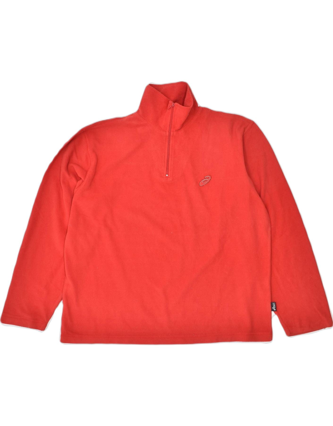 ASICS Mens Fleece Zip Neck Sweatshirt Jumper Medium Red Polyester