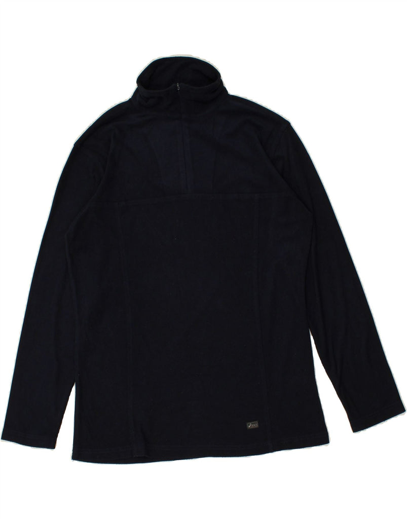 ASICS Mens Zip Neck Fleece Jumper Small Navy Blue Polyester Vintage Asics and Second-Hand Asics from Messina Hembry 